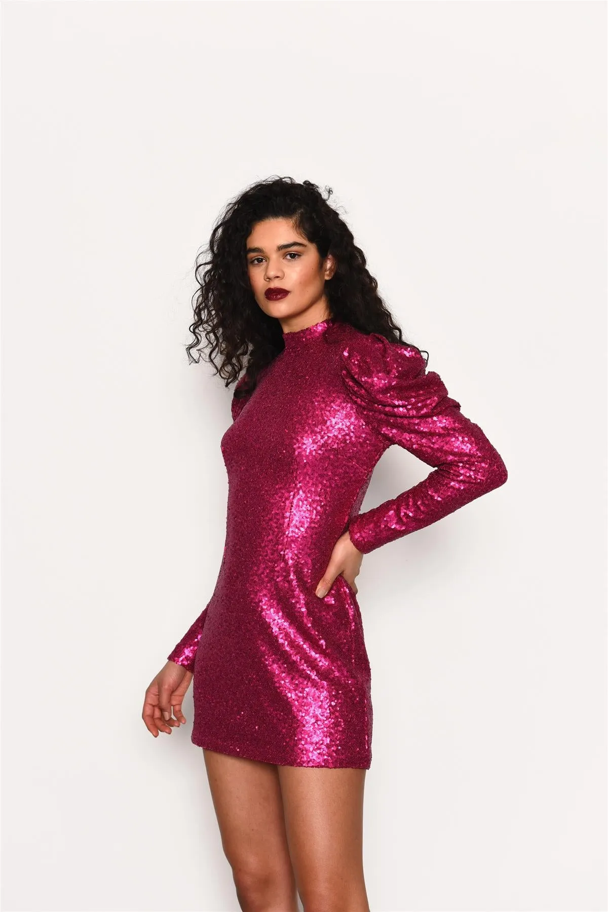 Pink Sequin Puff Sleeve Mini Dress sold by Glamorous product image thumbnail 3