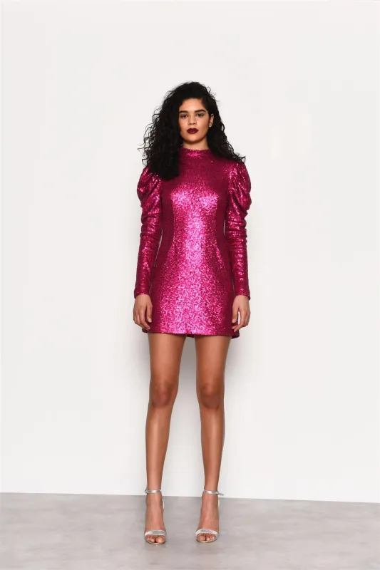 Pink Sequin Puff Sleeve Mini Dress made by Glamorous