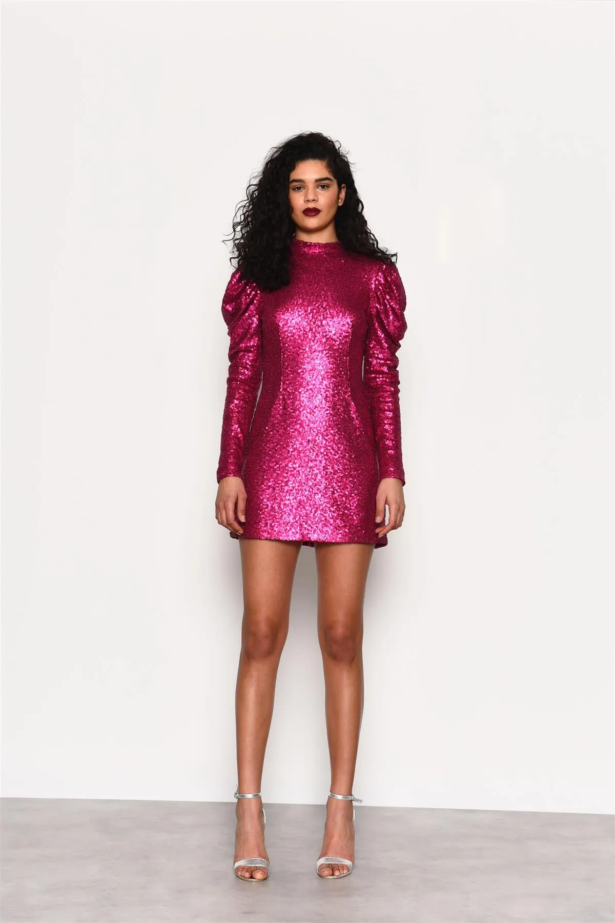 Pink Sequin Puff Sleeve Mini Dress sold by Glamorous
