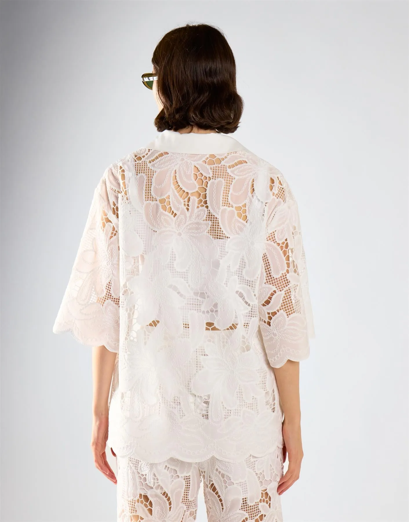 White Embroidered Flare Short Sleeve Shirt sold by Glamorous product image thumbnail 2
