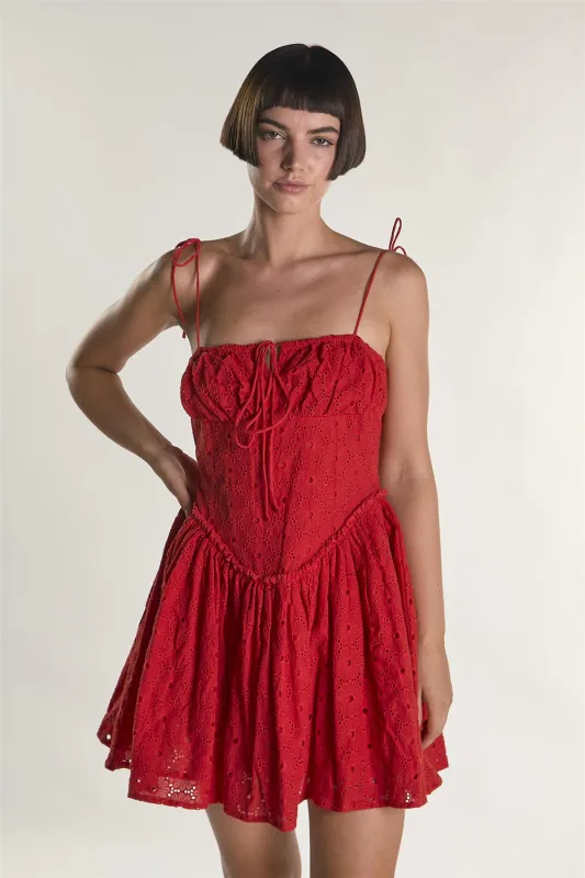 Red Broderie Tie Strap Mini Dress made by Glamorous