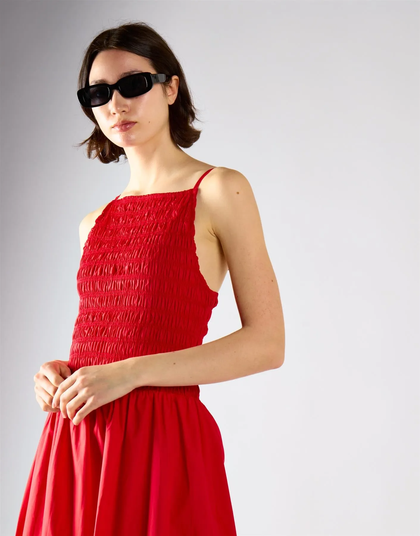 Red Shirring Body Boat Neck Maxi Dress sold by Glamorous product image thumbnail 4