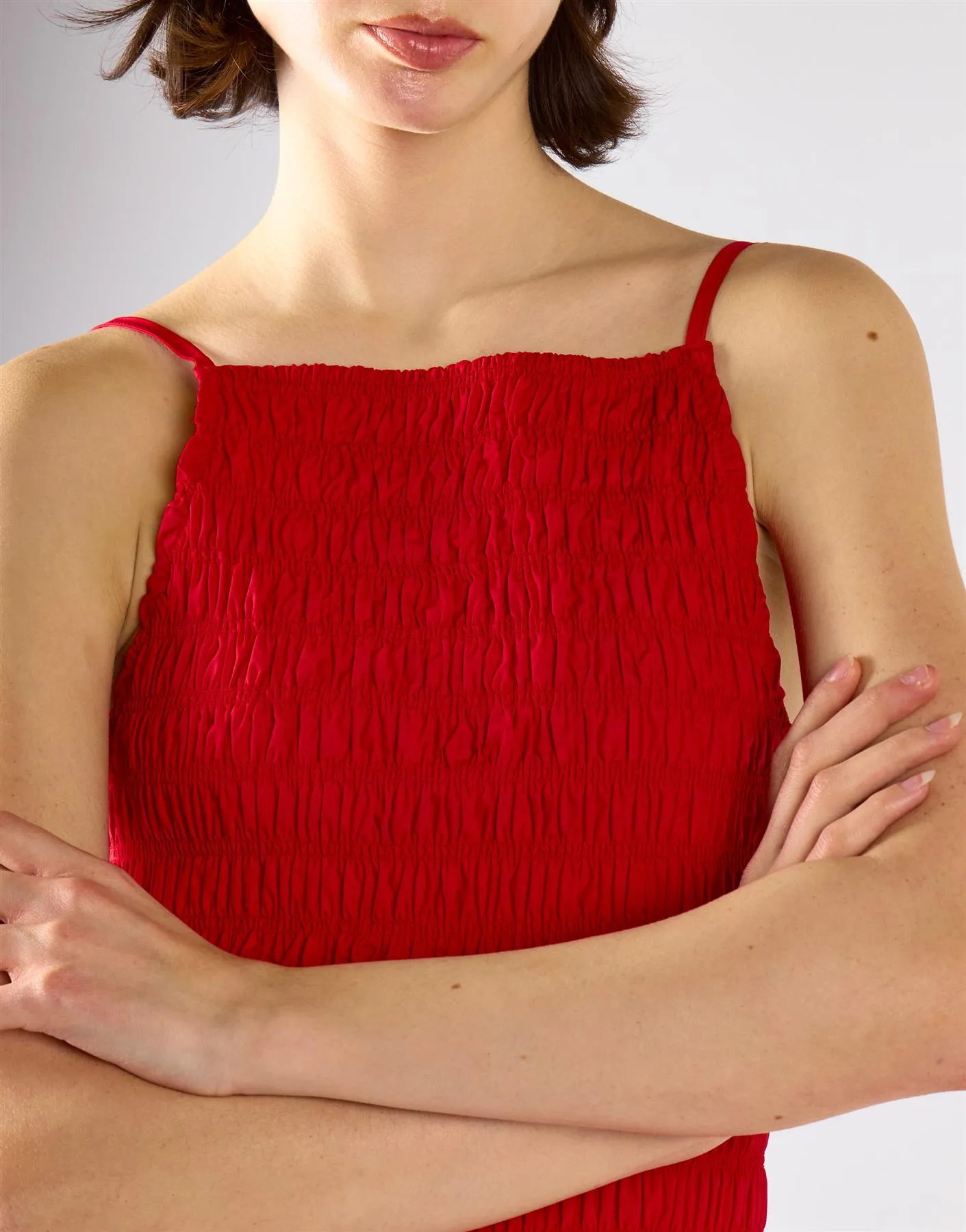 Red Shirring Body Boat Neck Maxi Dress sold by Glamorous product image thumbnail 5