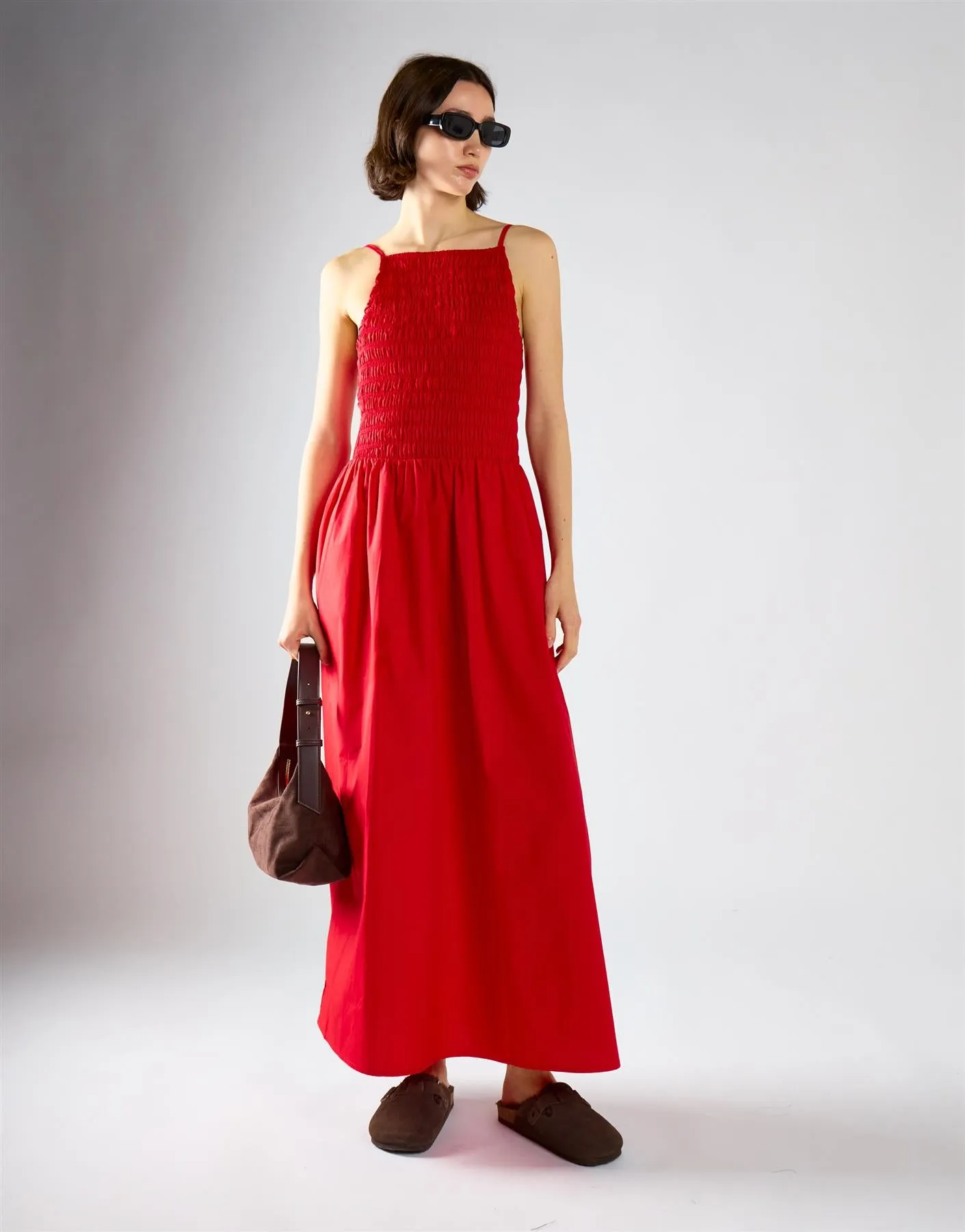 Red Shirring Body Boat Neck Maxi Dress sold by Glamorous product image thumbnail 3