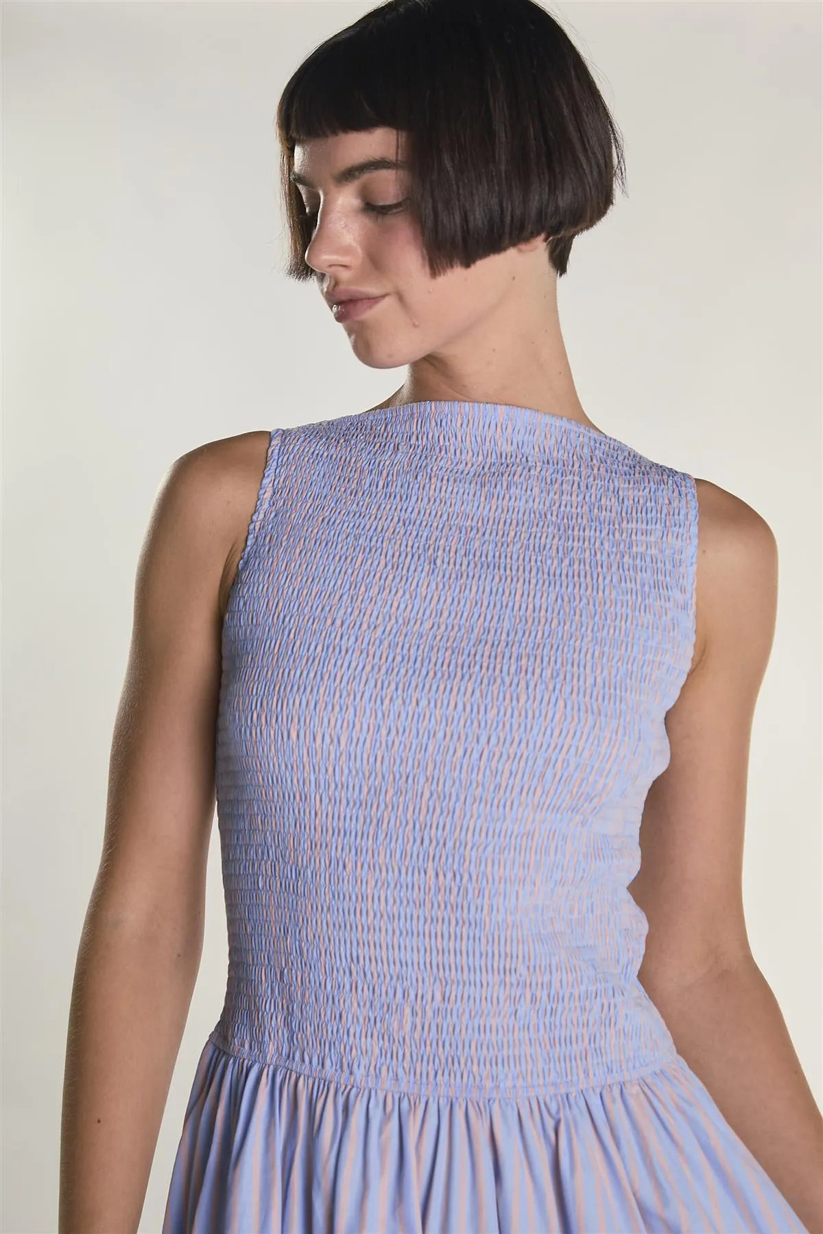 Blue Orange Stripe Slash Neck Shirring Midaxi Dress sold by Glamorous product image thumbnail 3