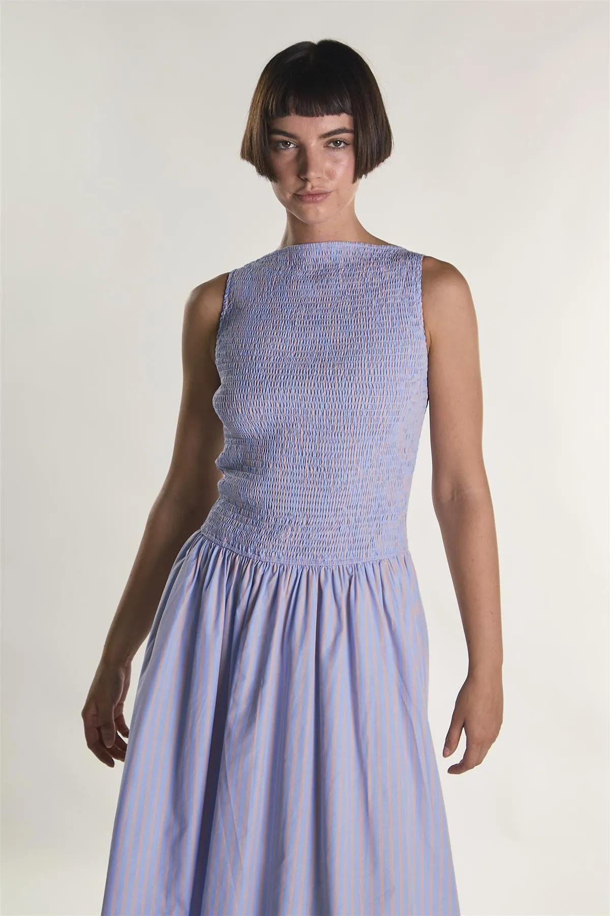 Blue Orange Stripe Slash Neck Shirring Midaxi Dress sold by Glamorous product image thumbnail 4