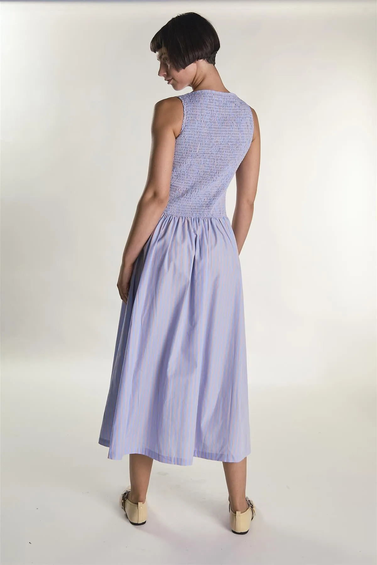 Blue Orange Stripe Slash Neck Shirring Midaxi Dress sold by Glamorous product image thumbnail 2