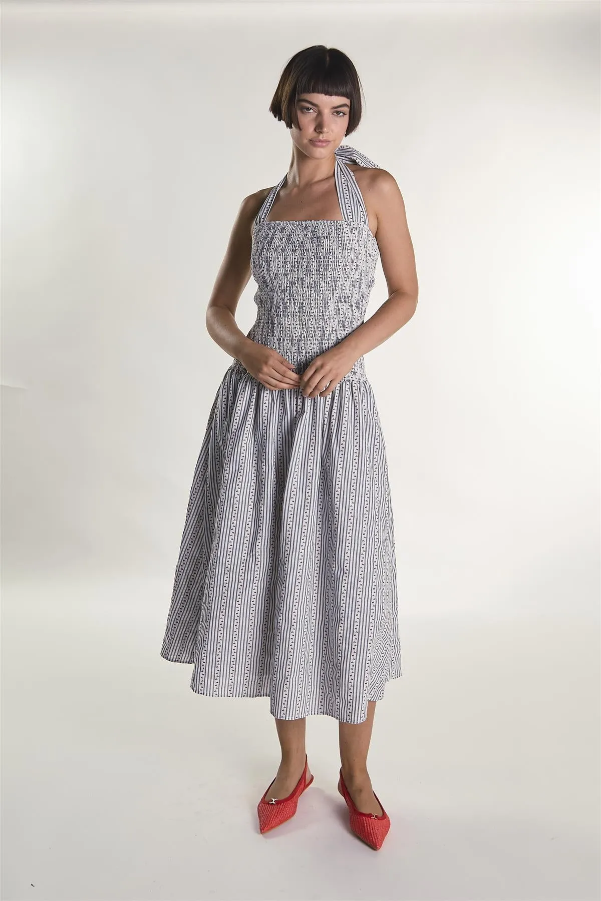 Cherry Stripe Halter Tie Neck Midaxi Dress sold by Glamorous