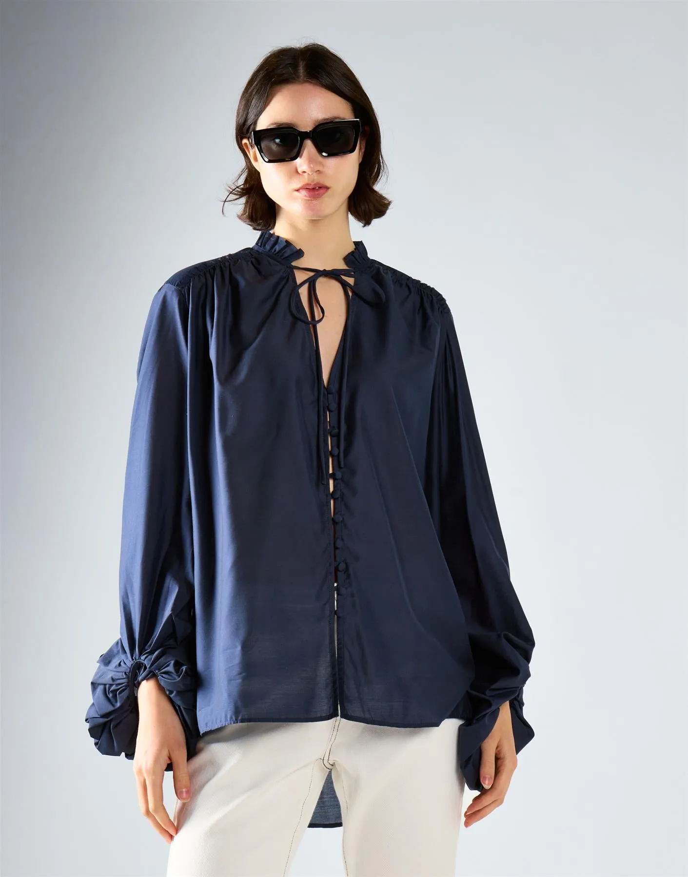 Navy Tie Chiffon Blouse sold by Glamorous product image thumbnail 3