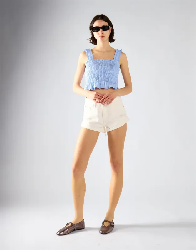 Ruched Frill Crop Top - Light Blue made by Glamorous
