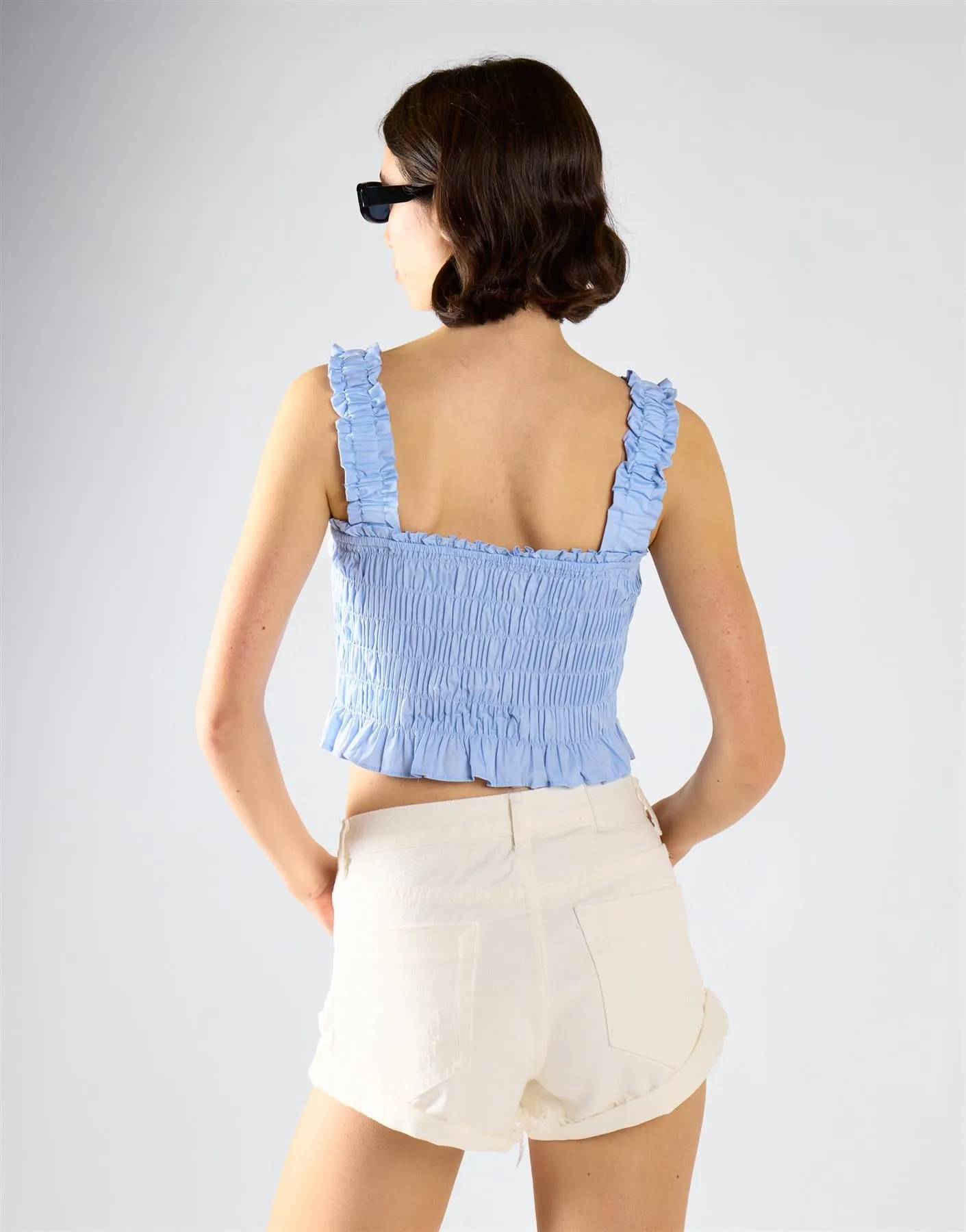 Ruched Frill Crop Top - Light Blue sold by Glamorous product image thumbnail 2