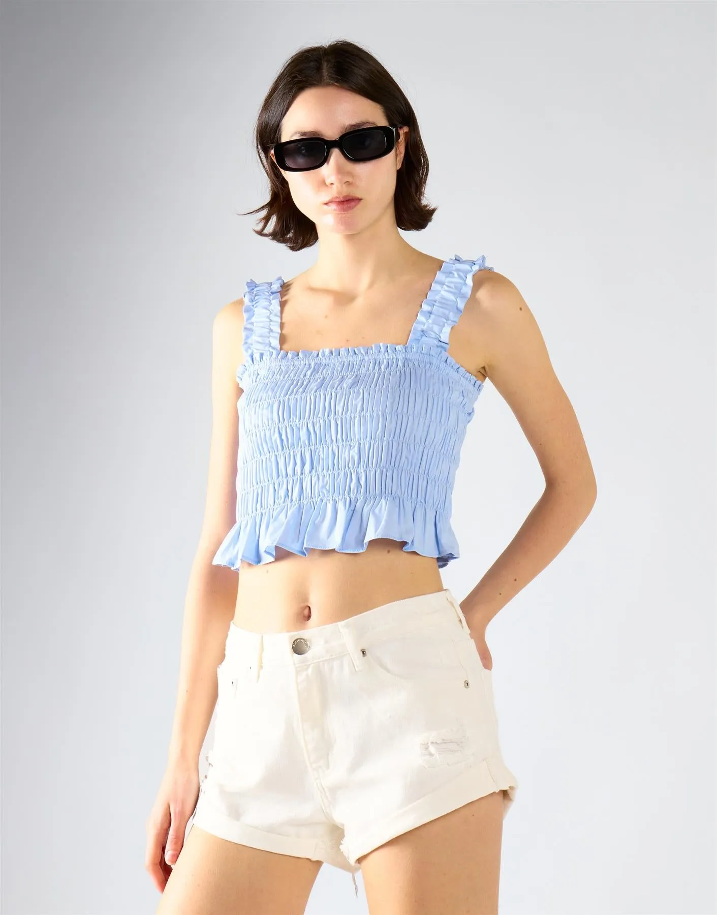 Ruched Frill Crop Top - Light Blue sold by Glamorous product image thumbnail 3