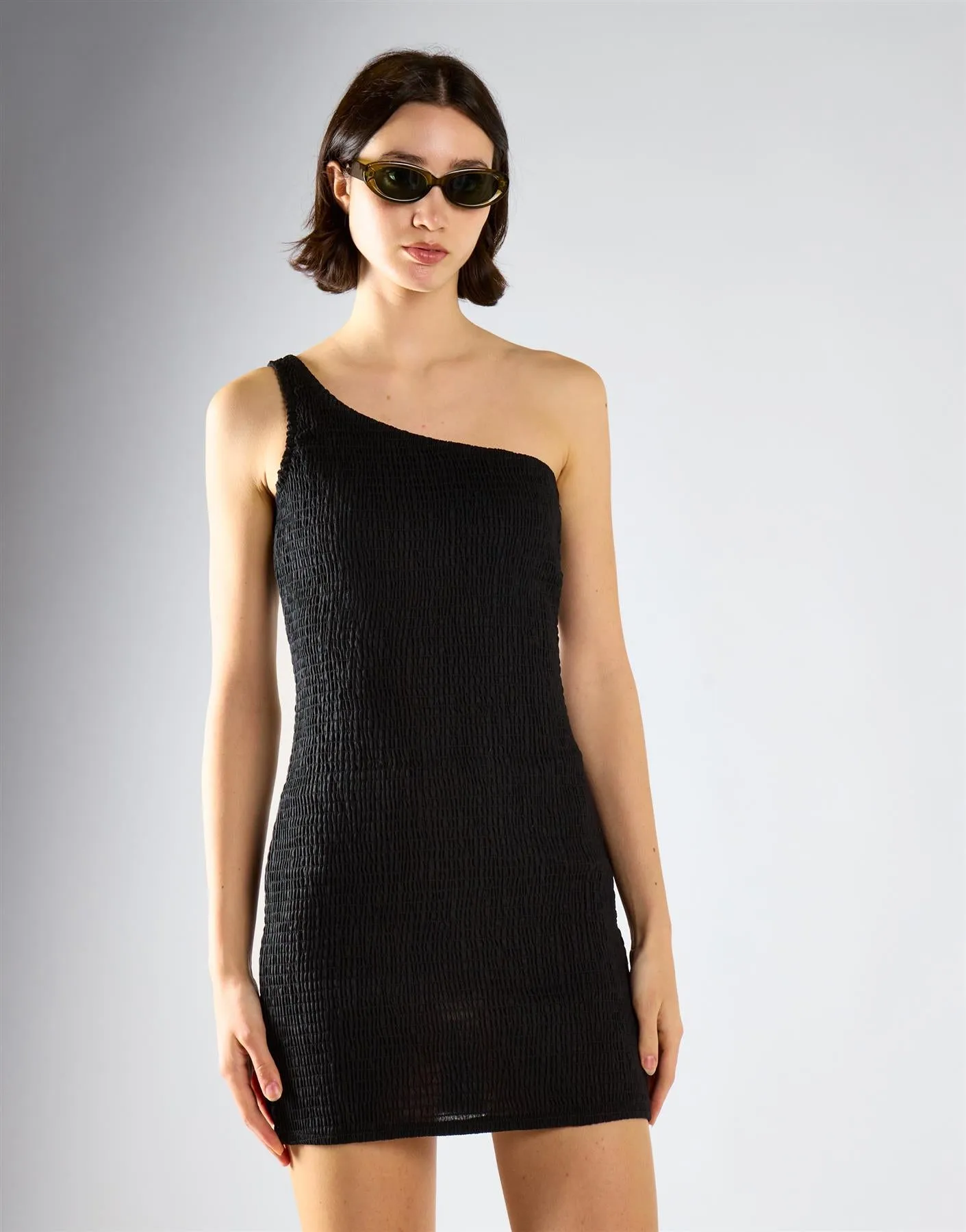 One Shoulder Crinkle Mini Dress - Black sold by Glamorous product image thumbnail 3