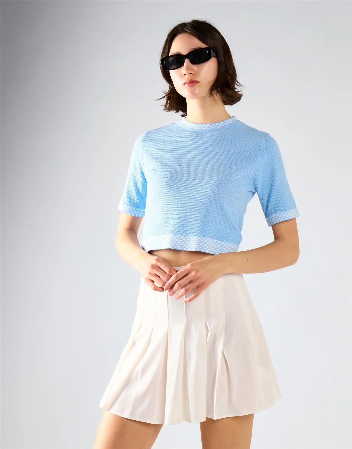 Light Blue White Trim Detail Crop Top sold by Glamorous product image thumbnail 3