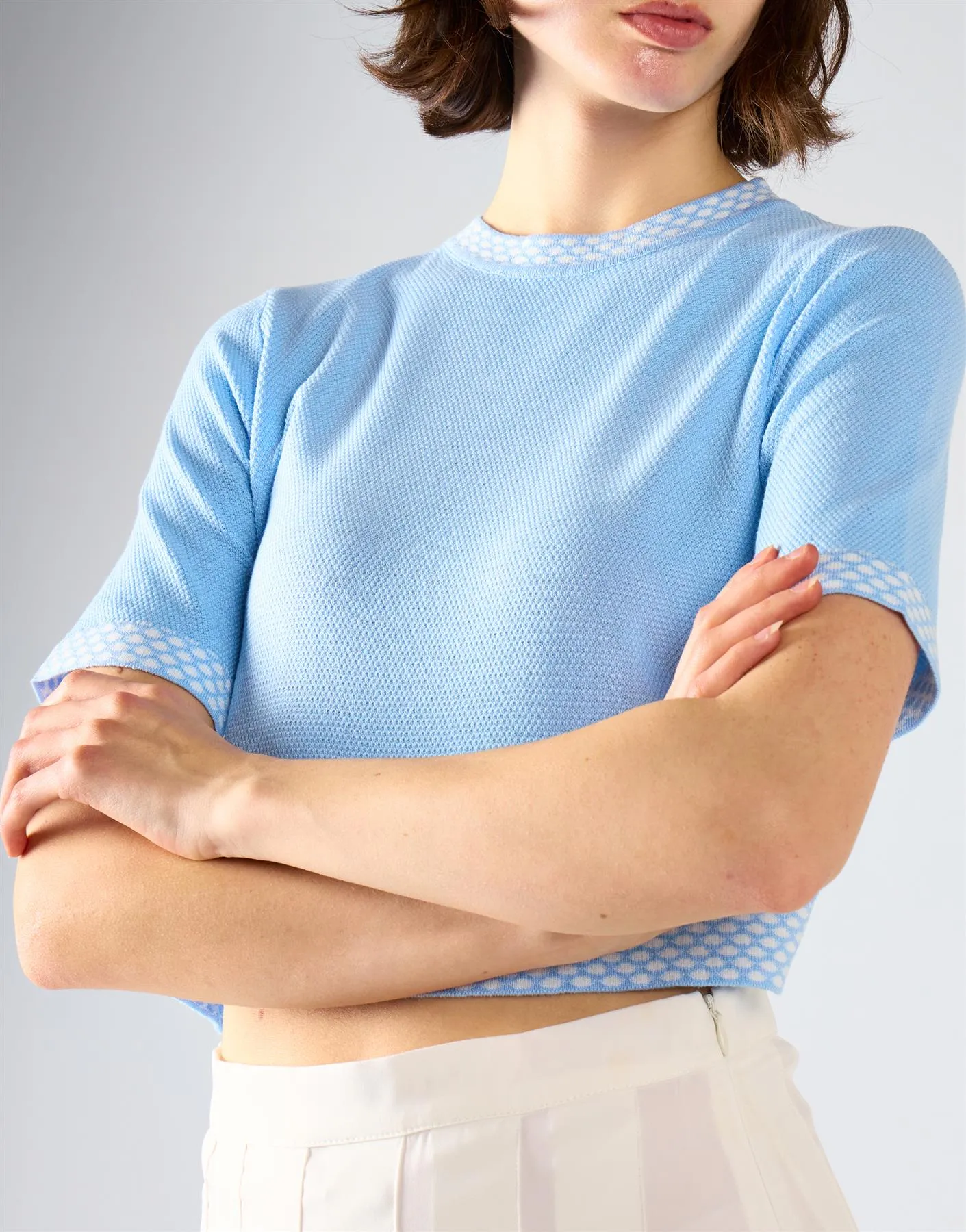 Light Blue White Trim Detail Crop Top sold by Glamorous product image thumbnail 4