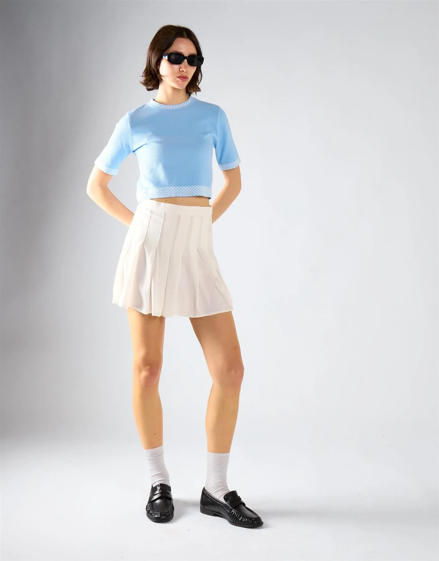 Light Blue White Trim Detail Crop Top sold by Glamorous