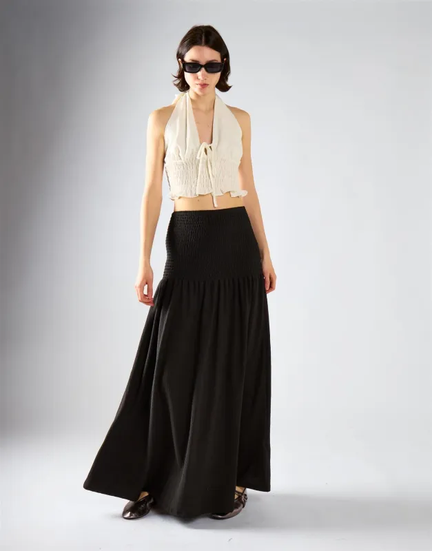 Black Crinkle Drop Waist Maxi Skirt made by Glamorous