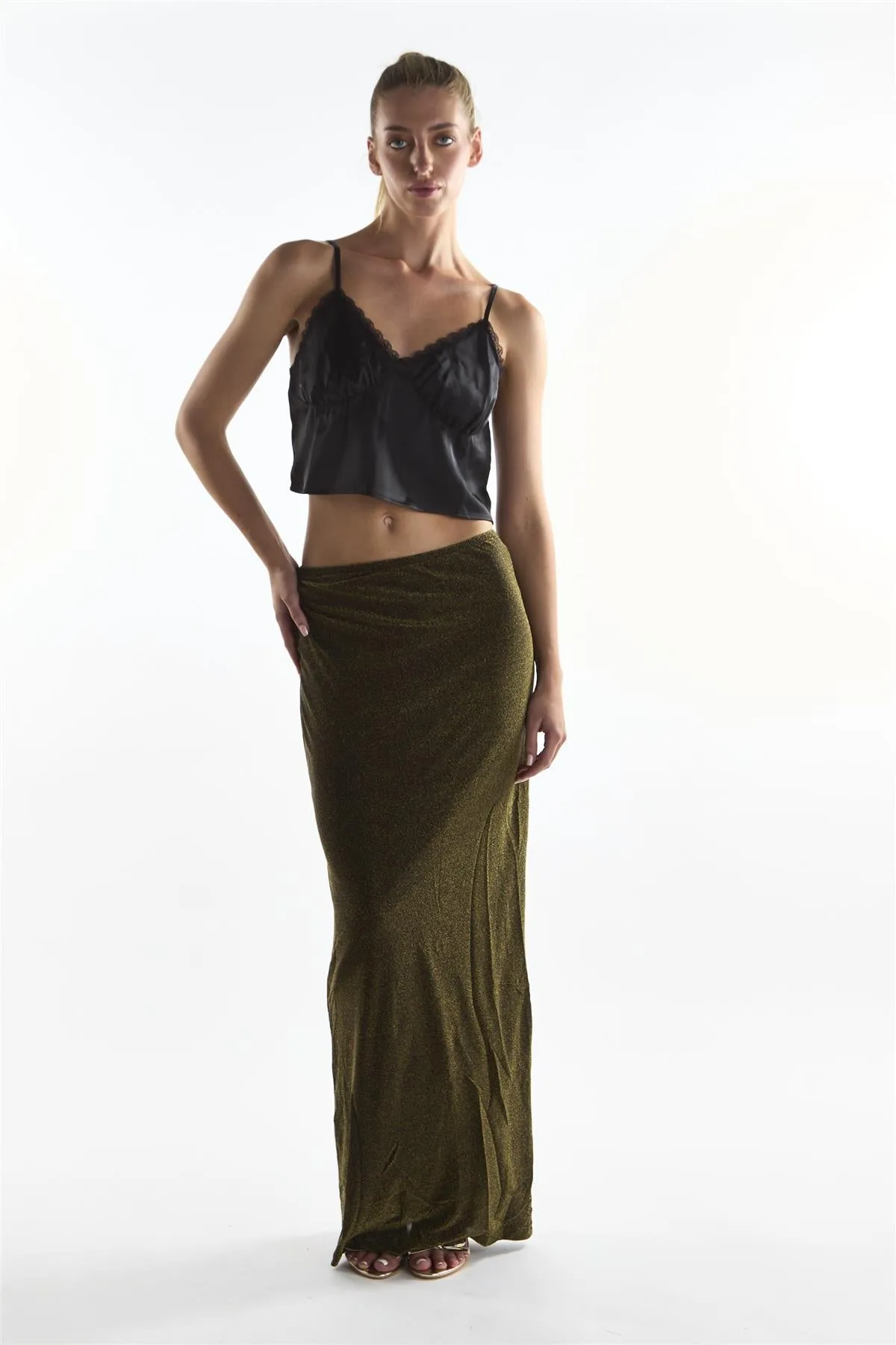 V-Neck Lace Trim Crop Top - Black sold by Glamorous product image thumbnail 2