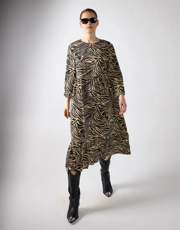 Stone Black Zebra 3/4 Sleeve Midi Dress made by Glamorous