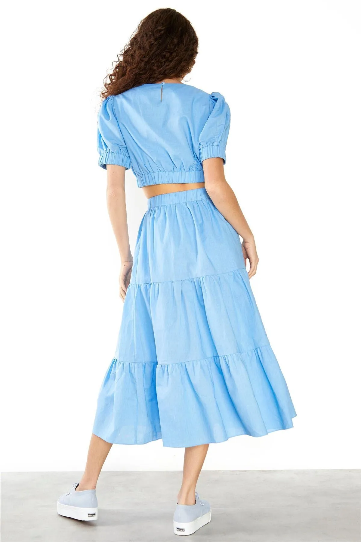 Cornflower Blue Tiered Midi Skirt sold by Glamorous product image thumbnail 2