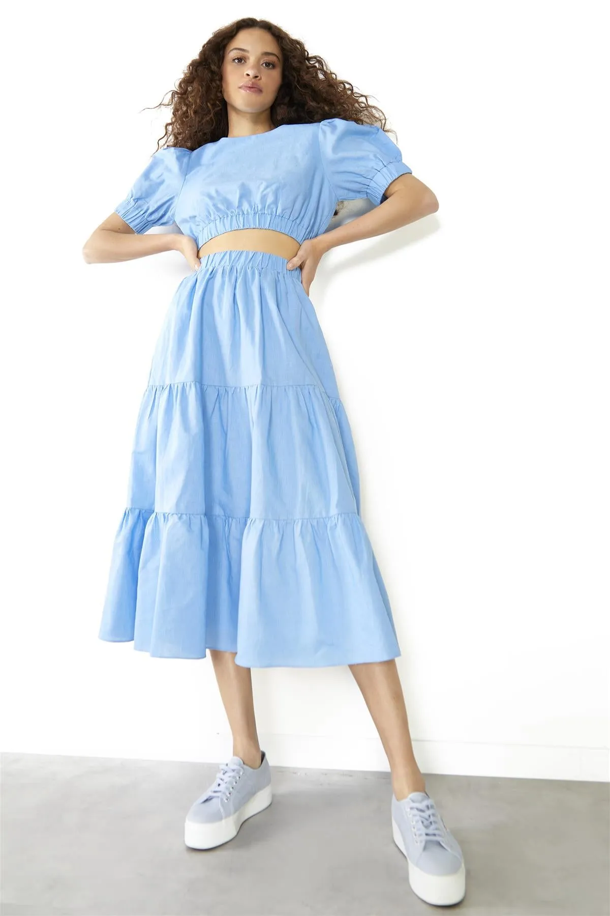 Cornflower Blue Tiered Midi Skirt sold by Glamorous product image thumbnail 3