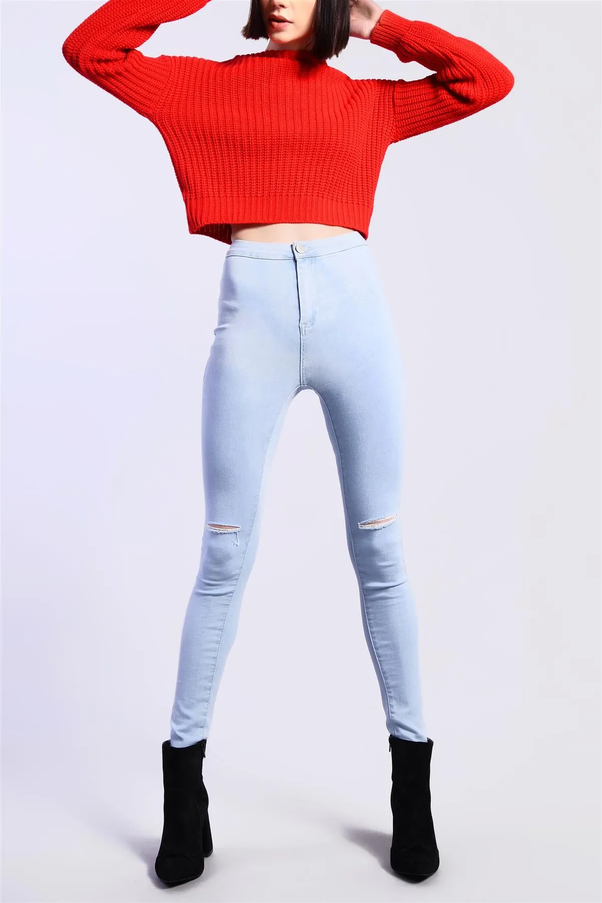 Bleach Blue Skinny Ripped Jeans sold by Glamorous