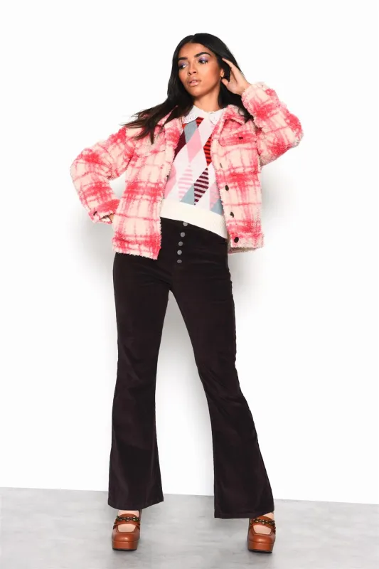 Cream Pink Check Button-Up Collared Jacket made by Glamorous