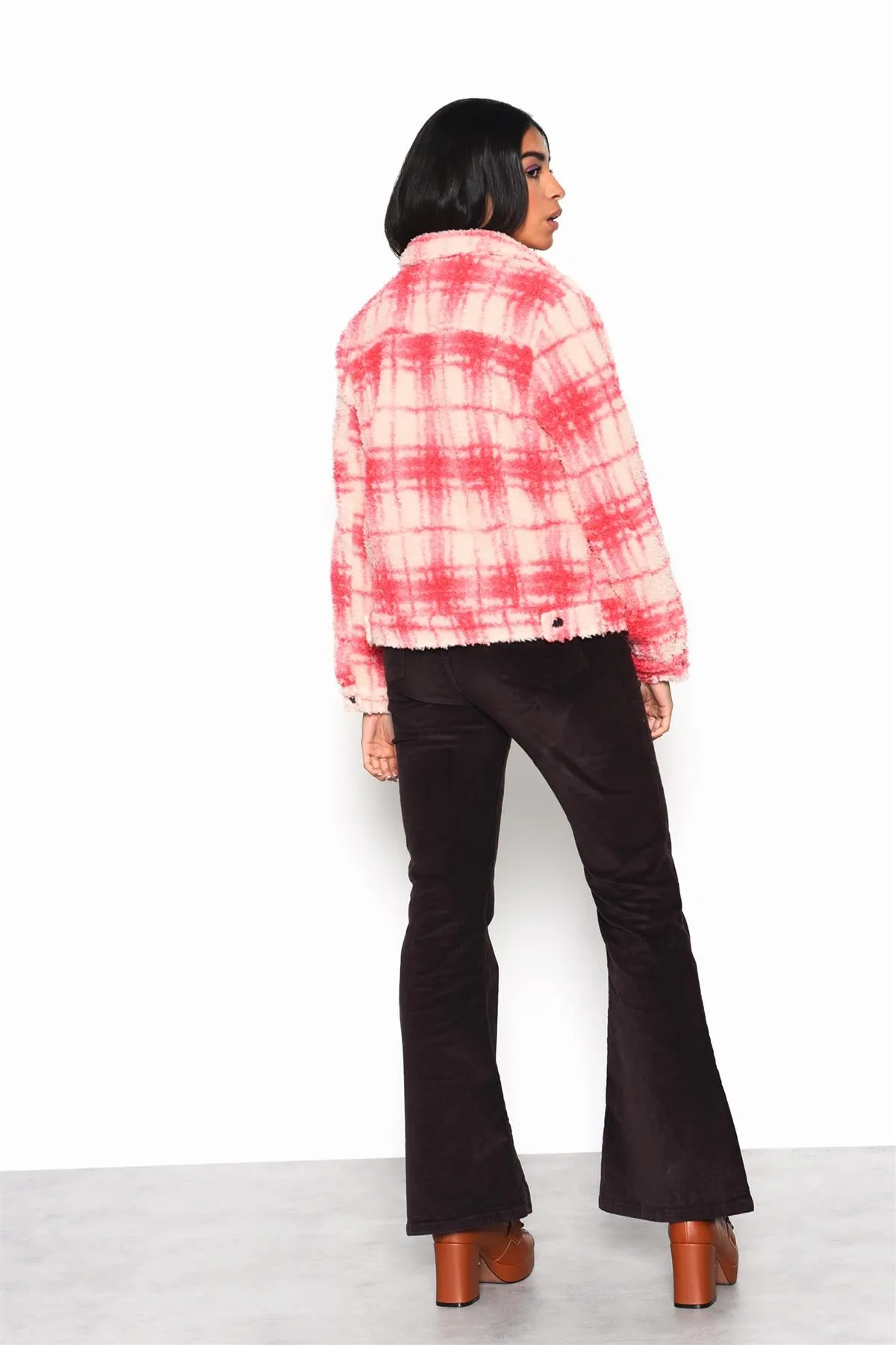 Cream Pink Check Button-Up Collared Jacket sold by Glamorous product image thumbnail 2