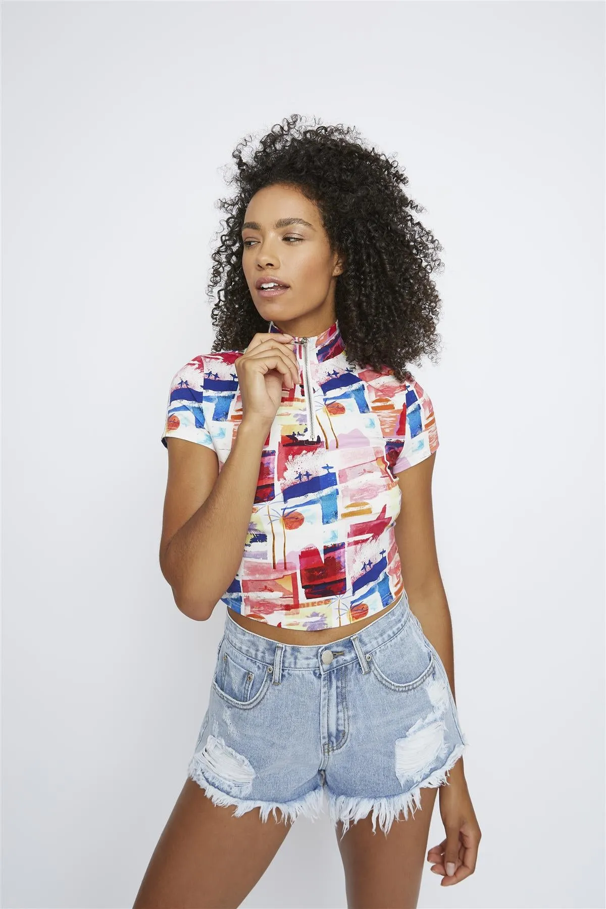Digital Postcard Jersey High Neck Crop Top sold by Glamorous product image thumbnail 3