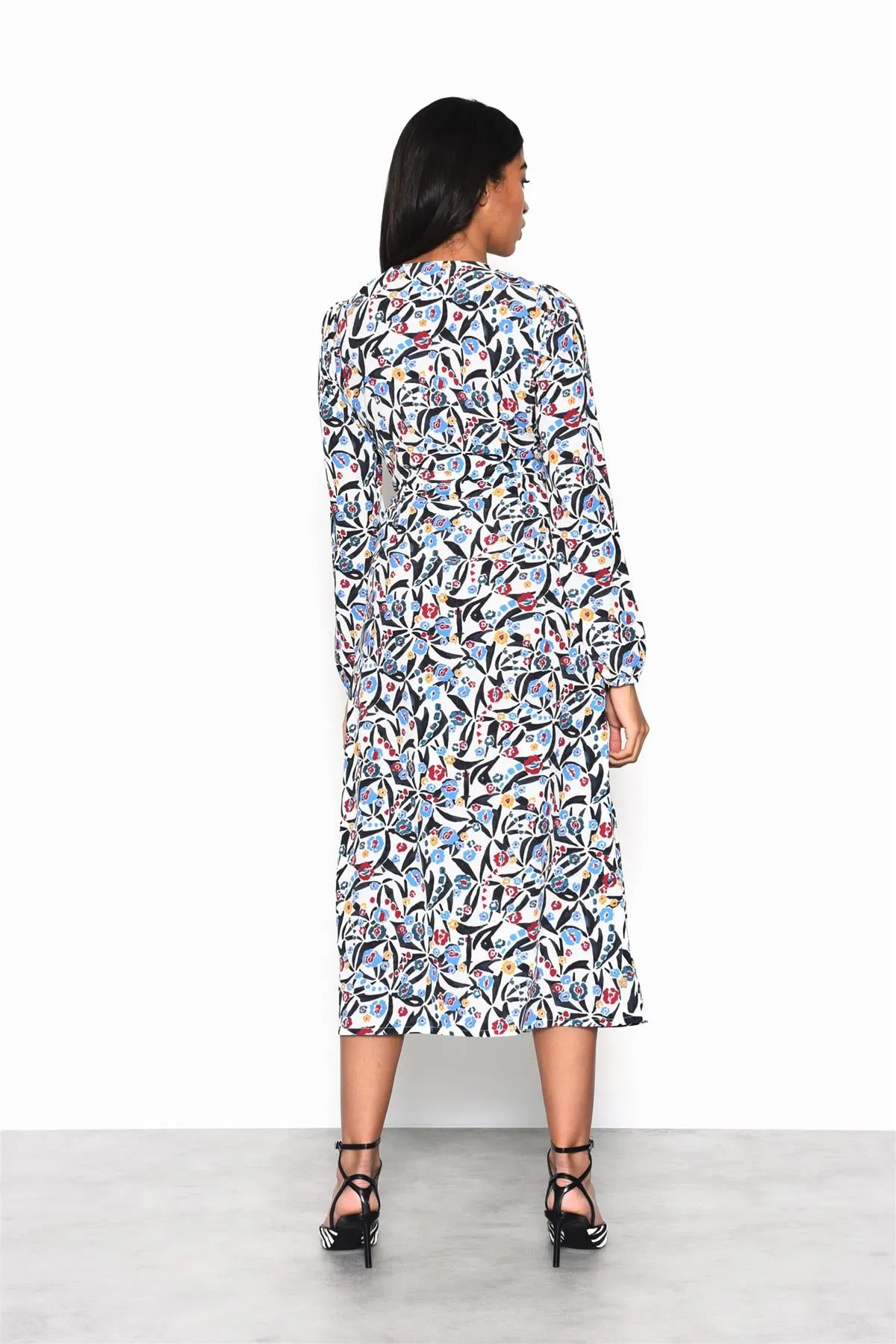 White Blue Multi Abstract V-Neck Midi Dress sold by Glamorous product image thumbnail 2
