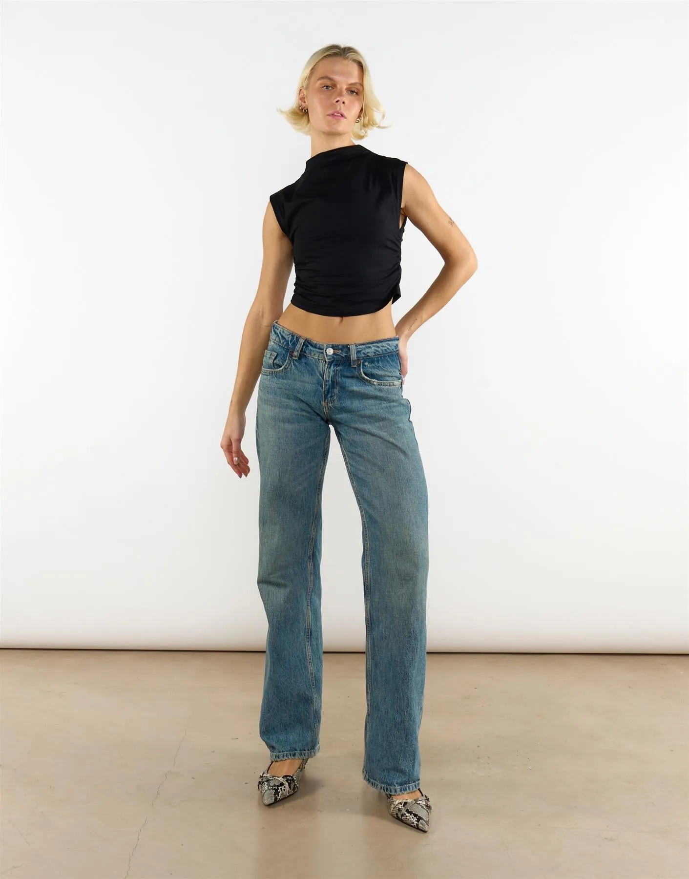 Black High Neck Crop Top sold by Glamorous