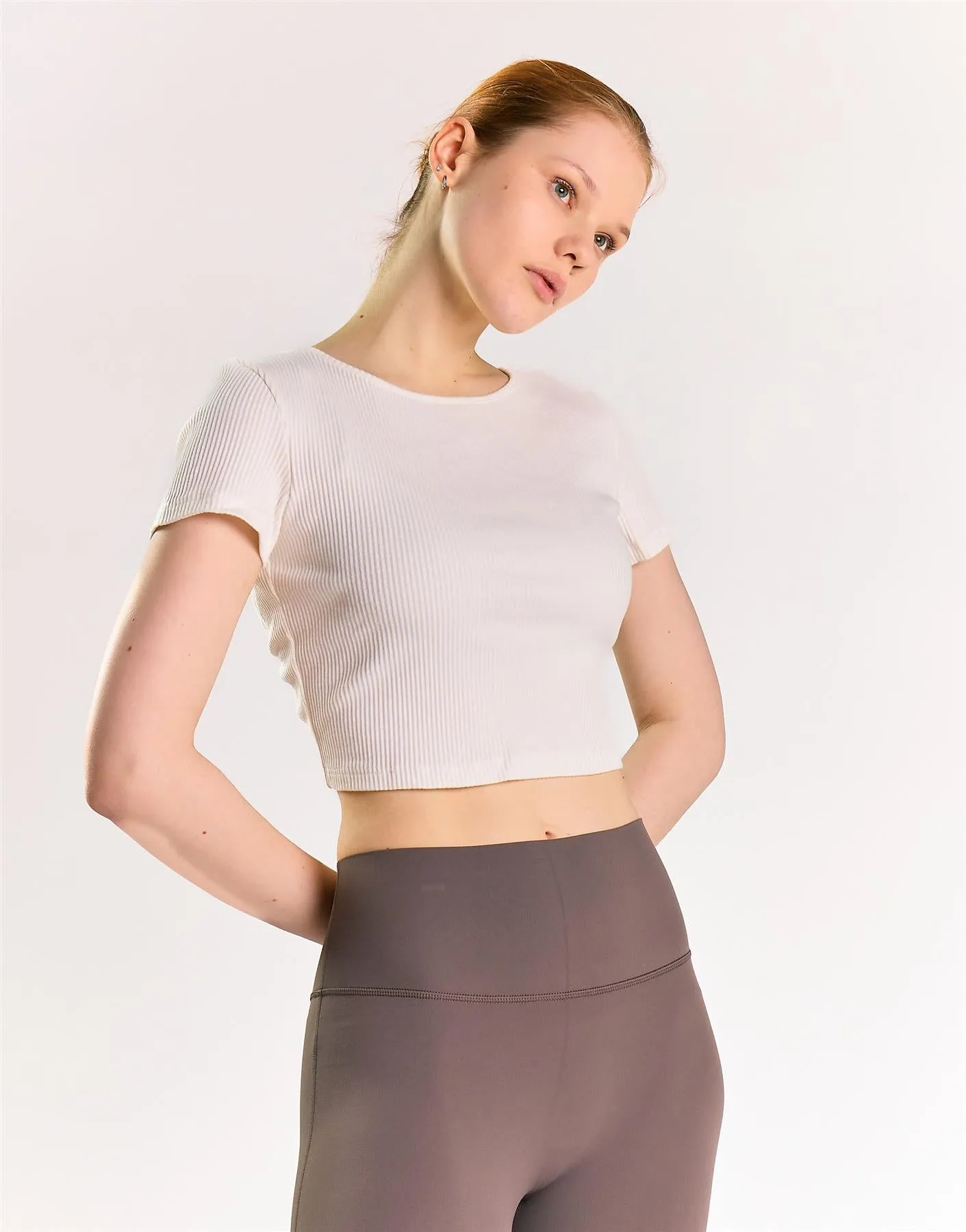 Off White Rib Open Tie Back Crop Top sold by Glamorous product image thumbnail 4