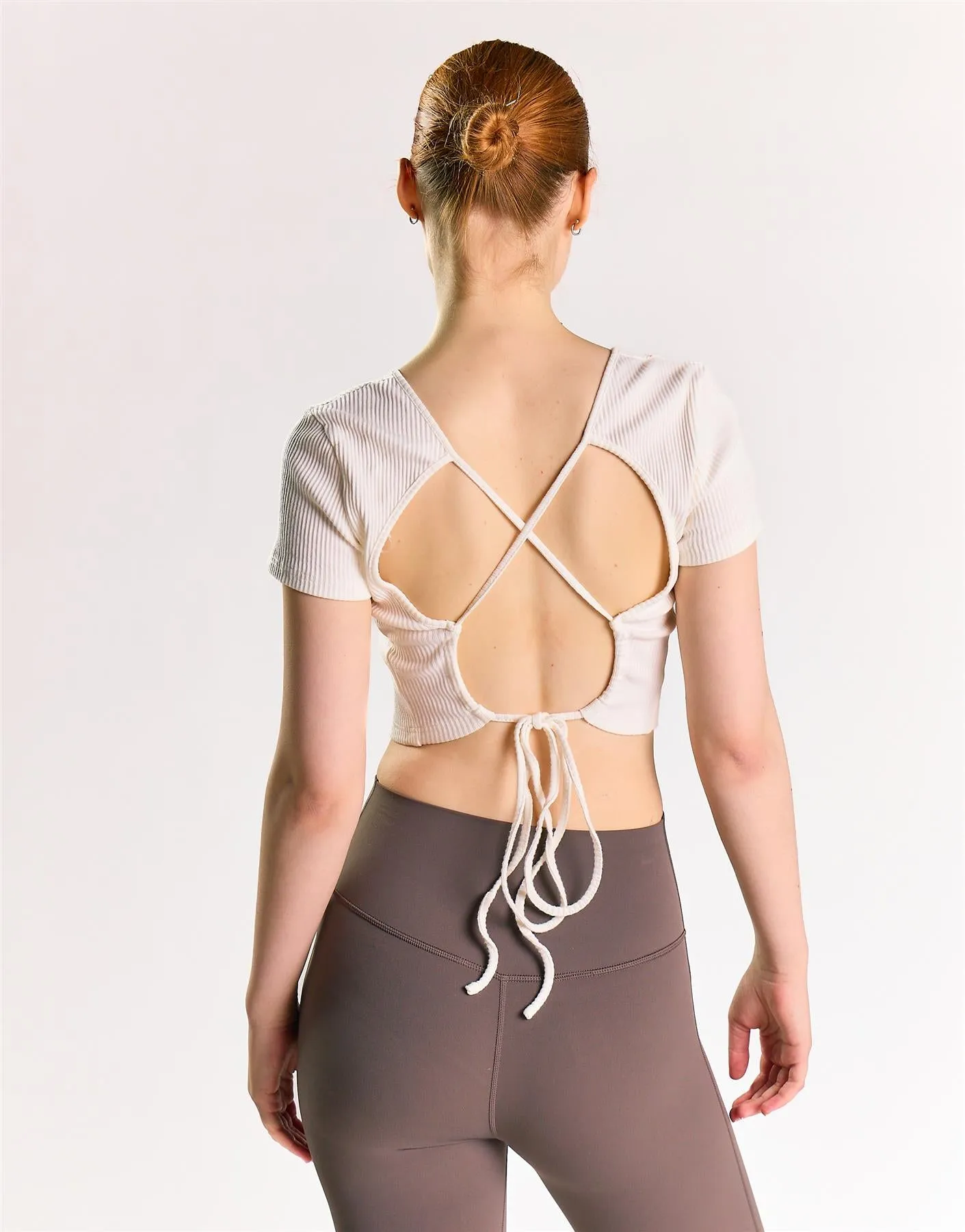 Off White Rib Open Tie Back Crop Top sold by Glamorous product image thumbnail 2