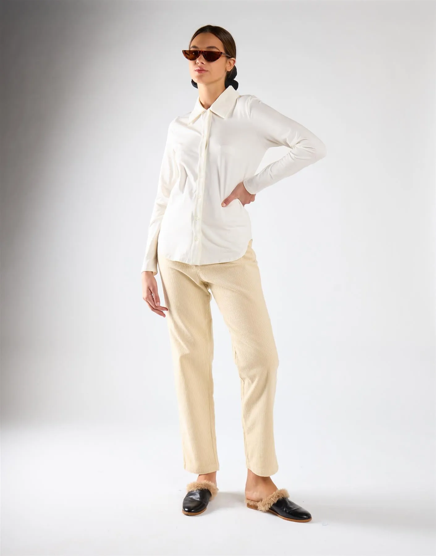 Off White Button Front Shirt sold by Glamorous
