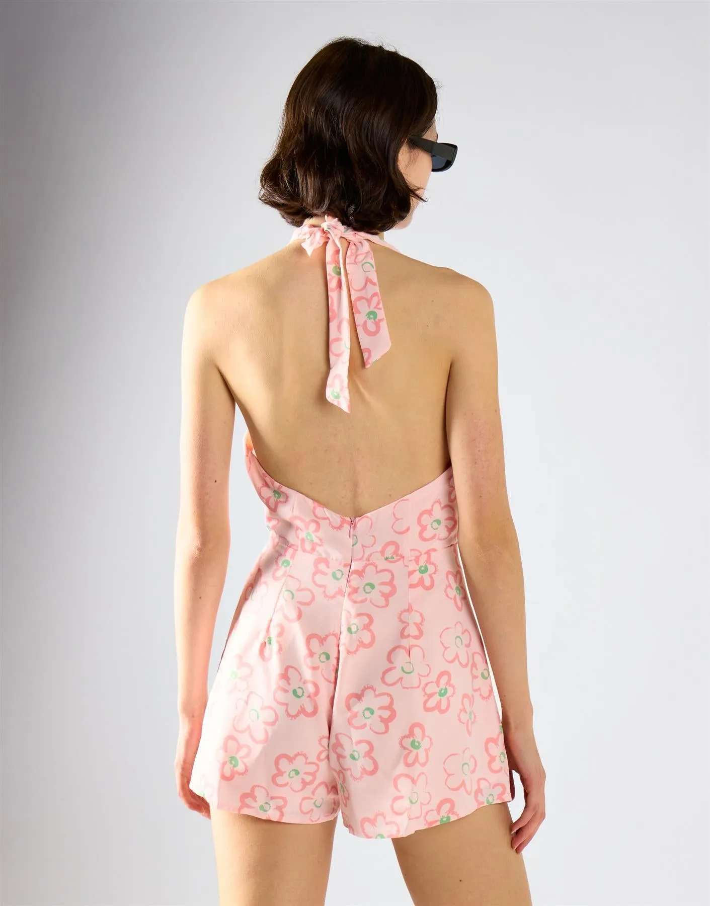 Pink Painted Floral Halter Tie Neck Playsuit sold by Glamorous product image thumbnail 2