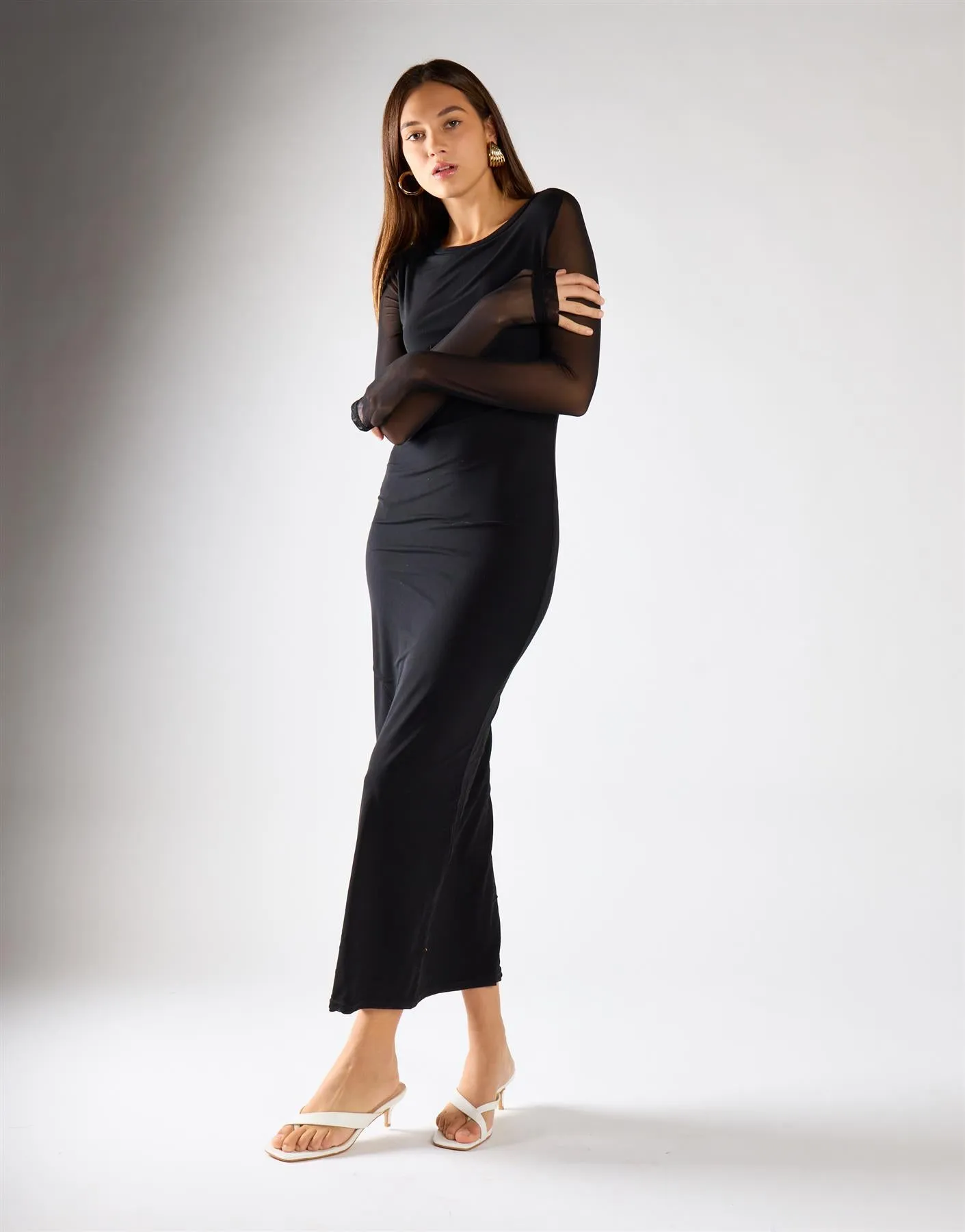 Black Mesh Long Sleeve Bodycon Midi Dress sold by Glamorous product image thumbnail 3
