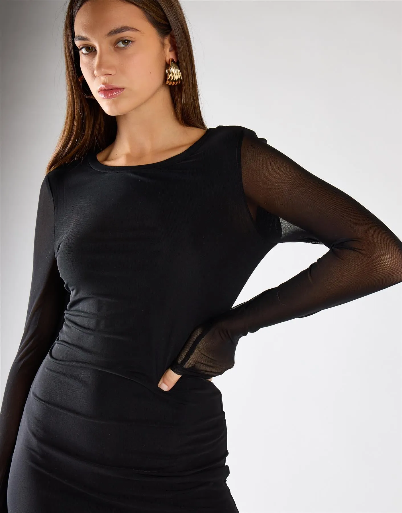Black Mesh Long Sleeve Bodycon Midi Dress sold by Glamorous product image thumbnail 4