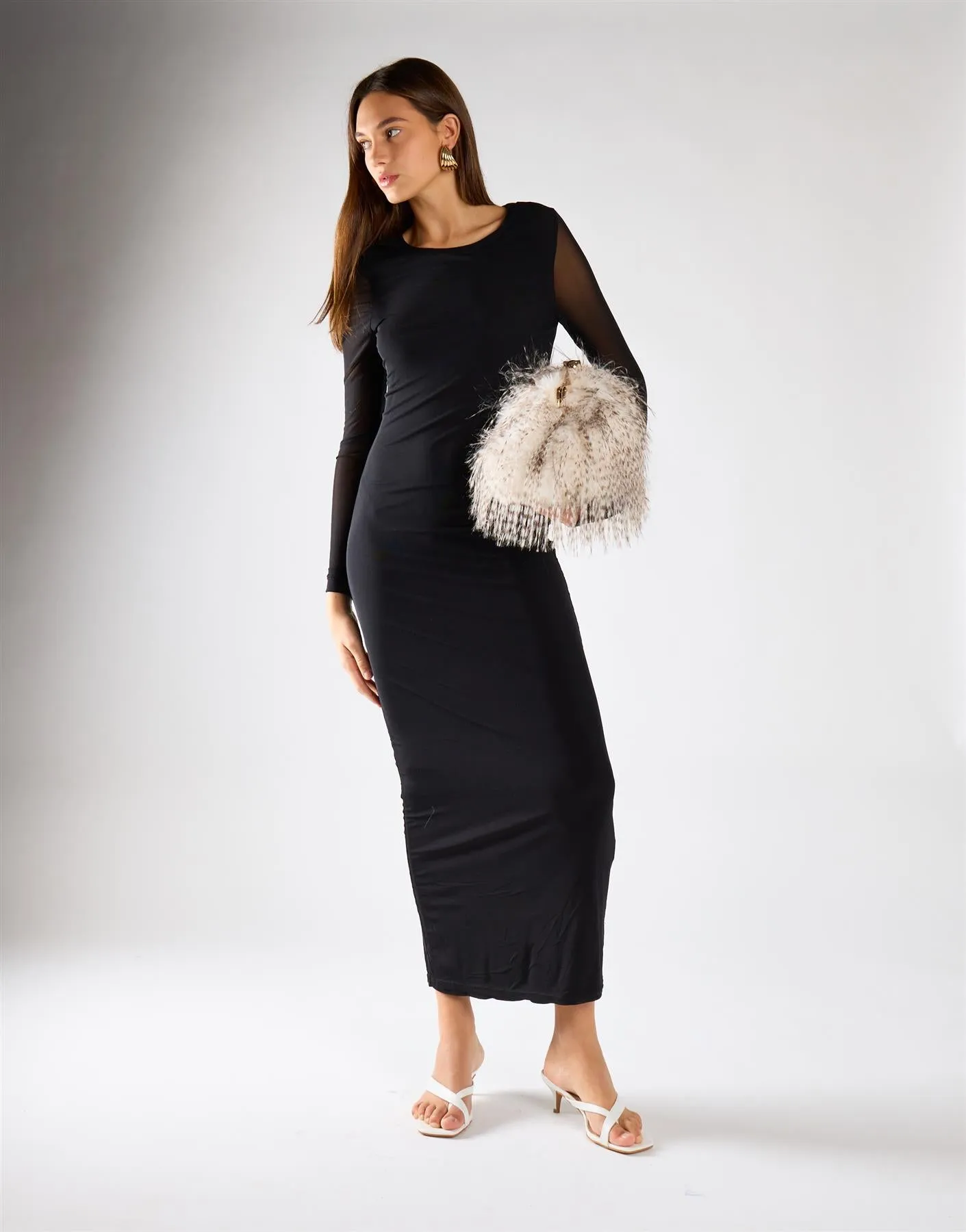 Black Mesh Long Sleeve Bodycon Midi Dress sold by Glamorous
