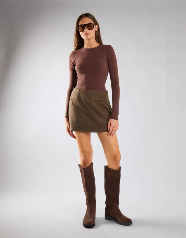Deep Khaki Pocket Detail Mini Skort made by Glamorous