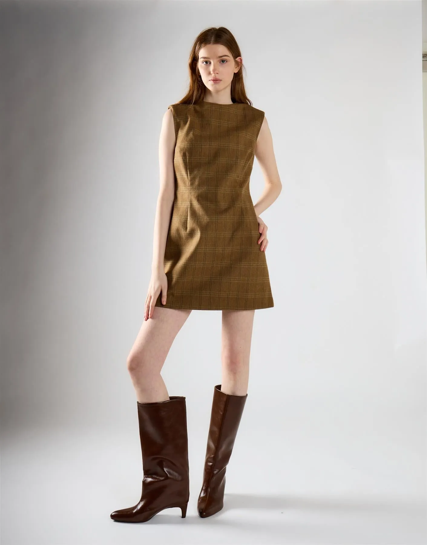 Sepia Check Tailored Fit Mini Dress sold by Glamorous