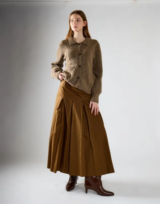 Deep Olive Pleated Midi Skirt made by Glamorous