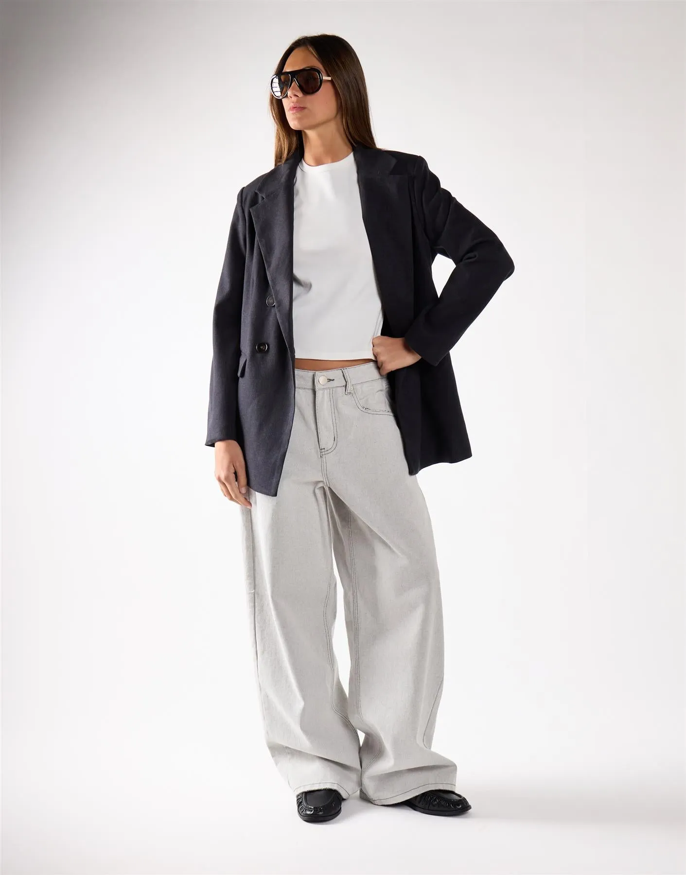 Black Marl Button Detail Blazer sold by Glamorous
