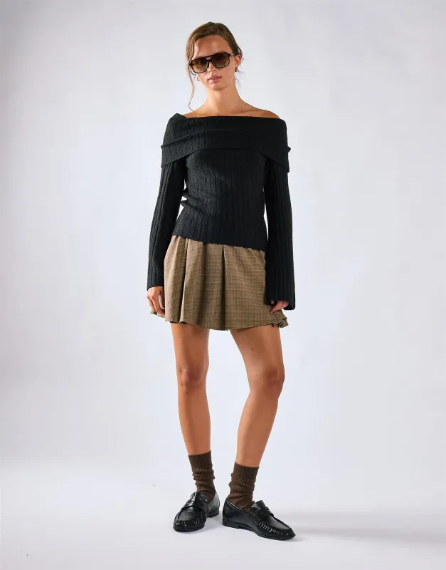 Light Brown Check Pleated Mini Skirt made by Glamorous