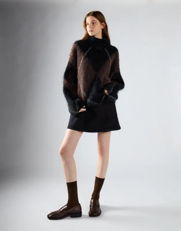 Black Brown Argyle Knit Jumper made by Glamorous