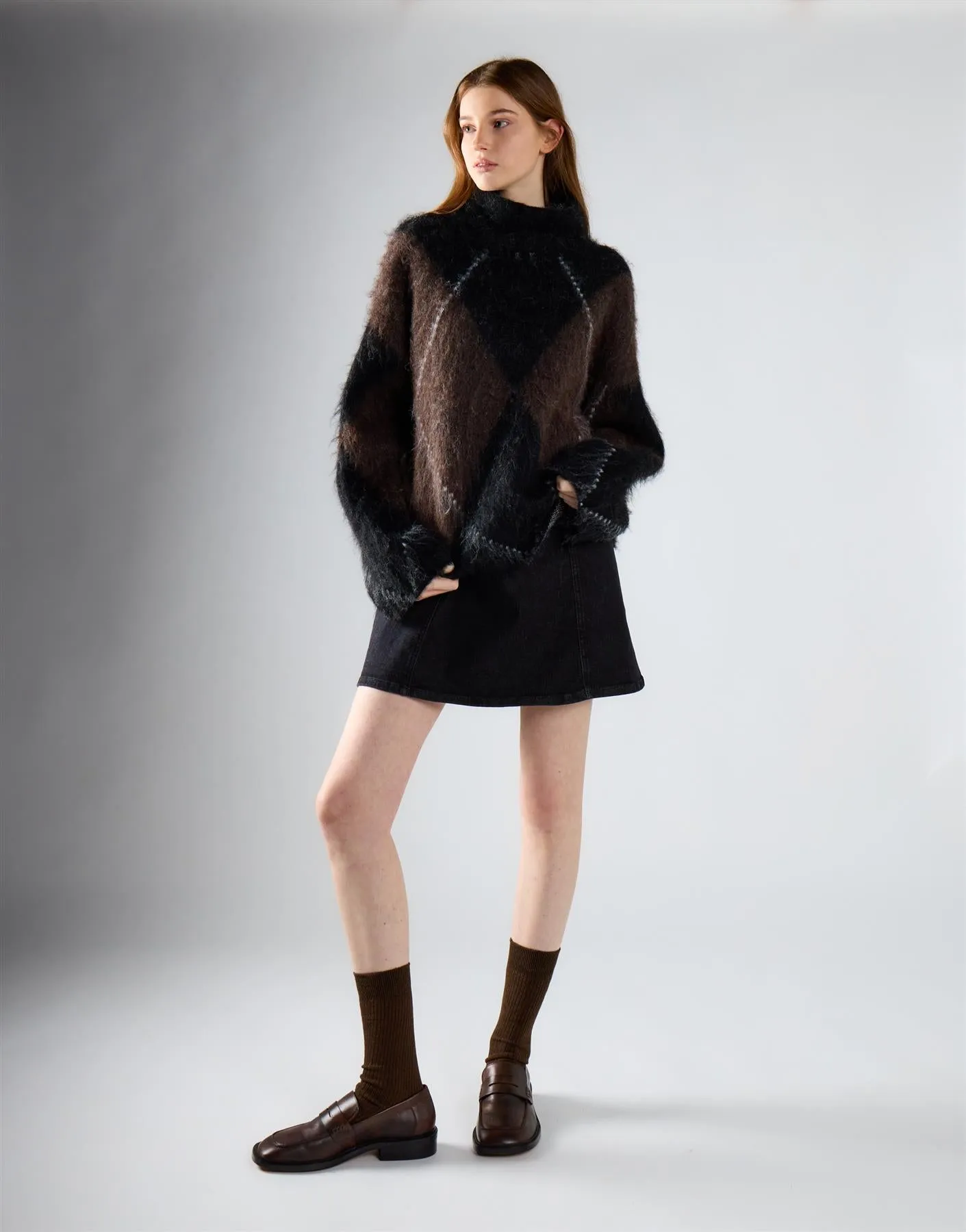 Black Brown Argyle Knit Jumper sold by Glamorous