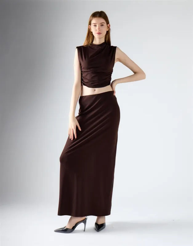 Brown Low-Waist Column Maxi Skirt made by Glamorous
