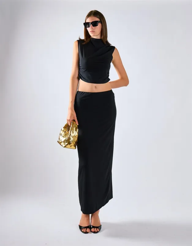 Black Low-Waist Column Maxi Skirt made by Glamorous