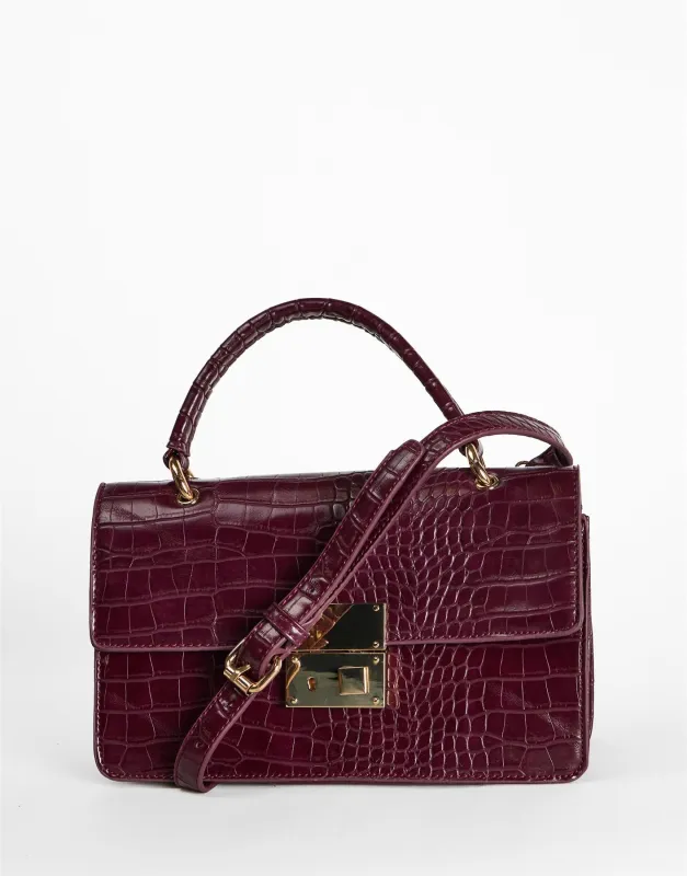 Burg Croc Embossed Top Handle Crossbody Bag made by Glamorous