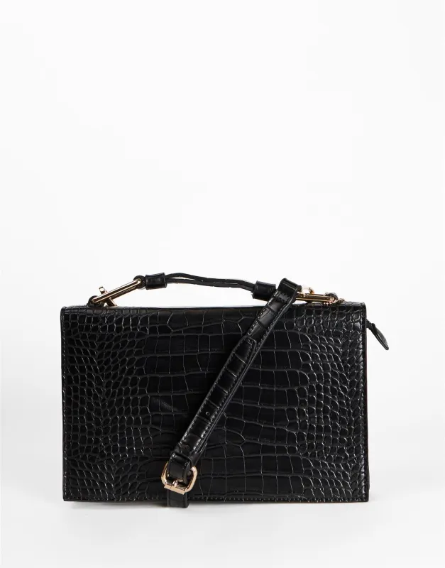 Black Croc Top Handle Crossbody Bag made by Glamorous