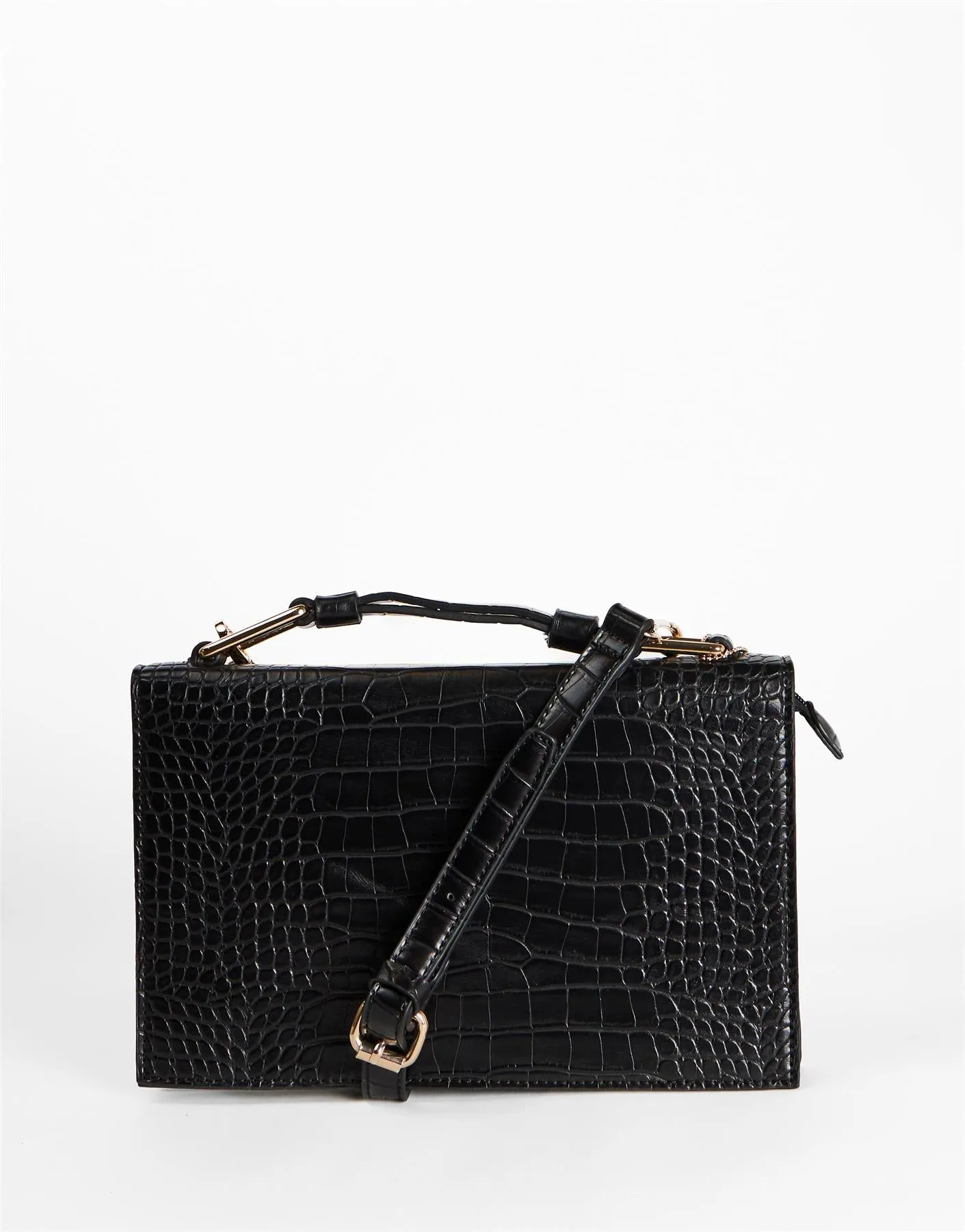 Black Croc Top Handle Crossbody Bag sold by Glamorous